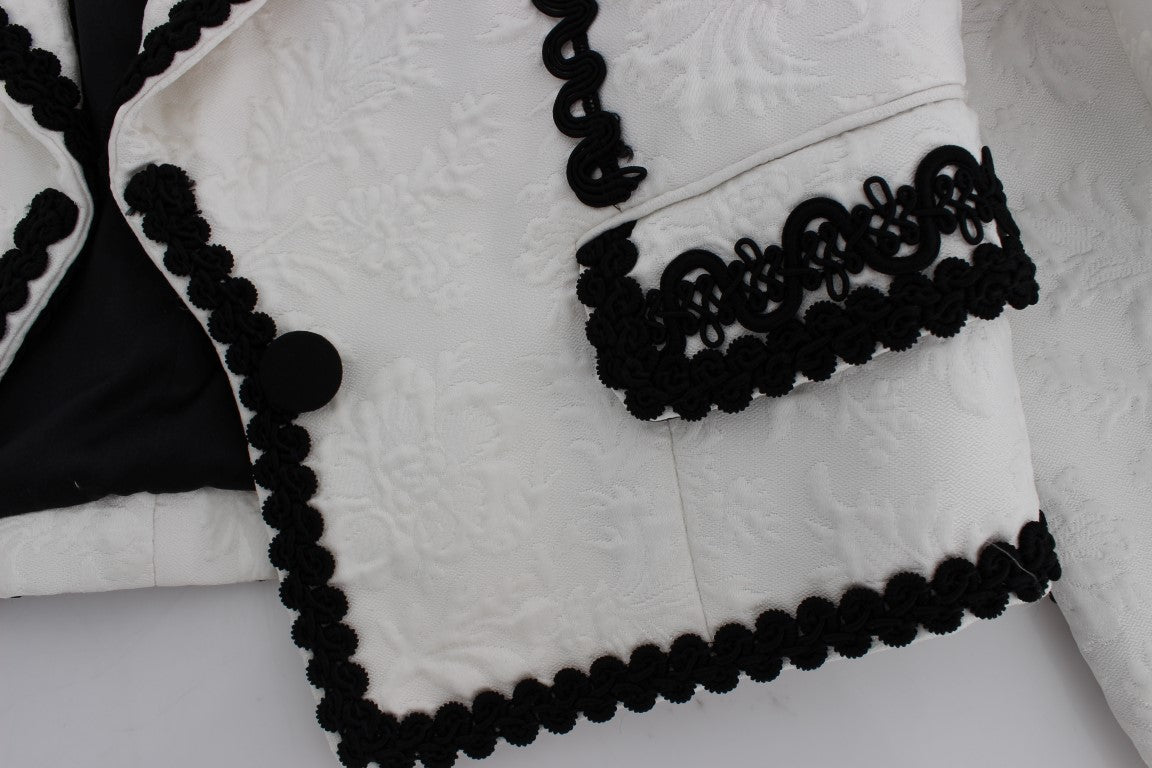 Weiß Schwarz Brokat Torero Blazer Jacke