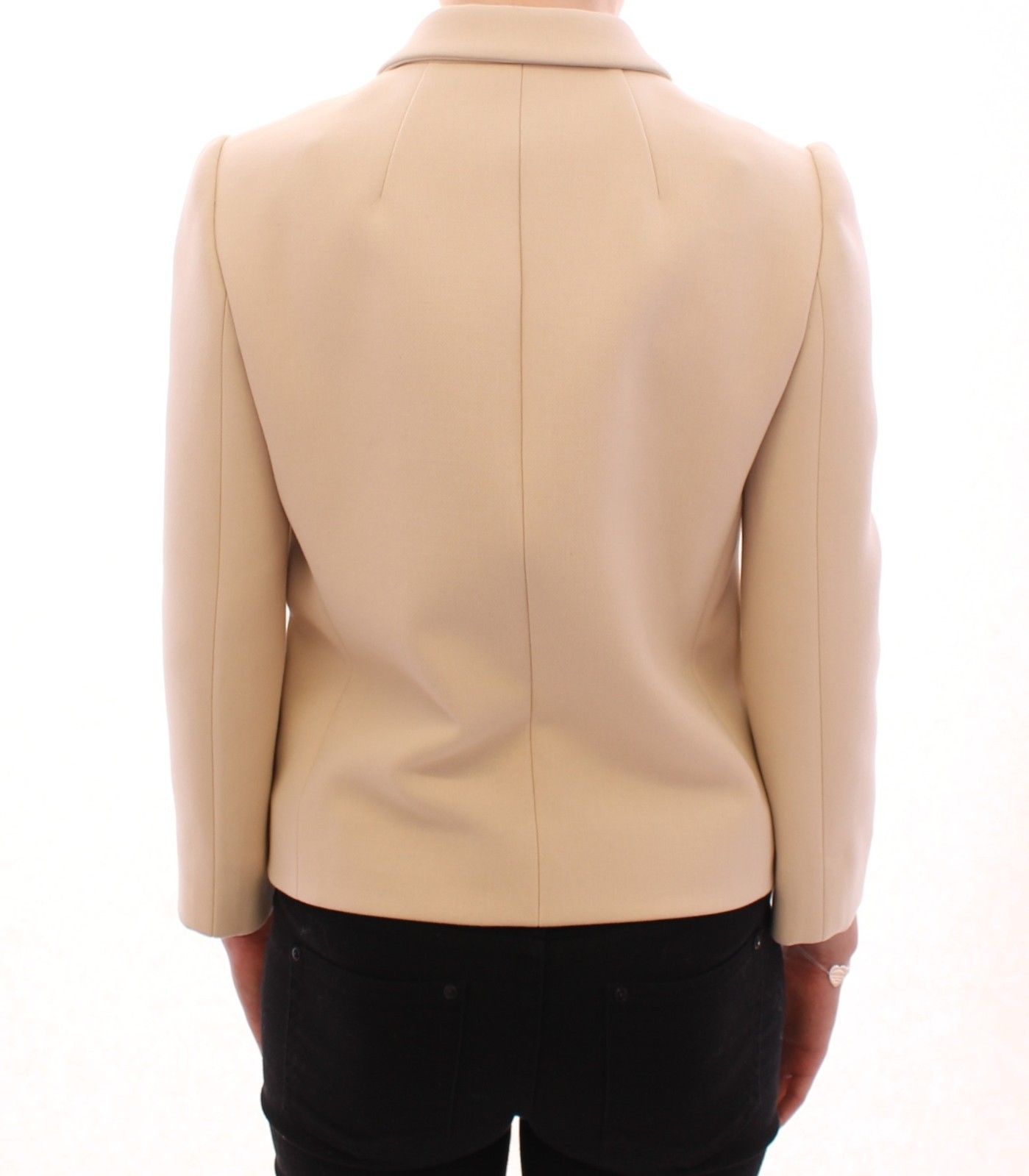 Beige Wolle Perle Knopf Jacke Blazer Mantel