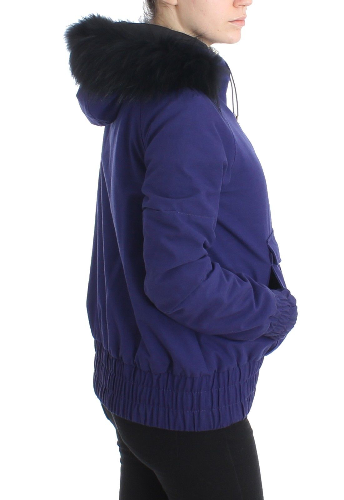Blaue wattierte Jacke mit Kapuze Kurz K-Way