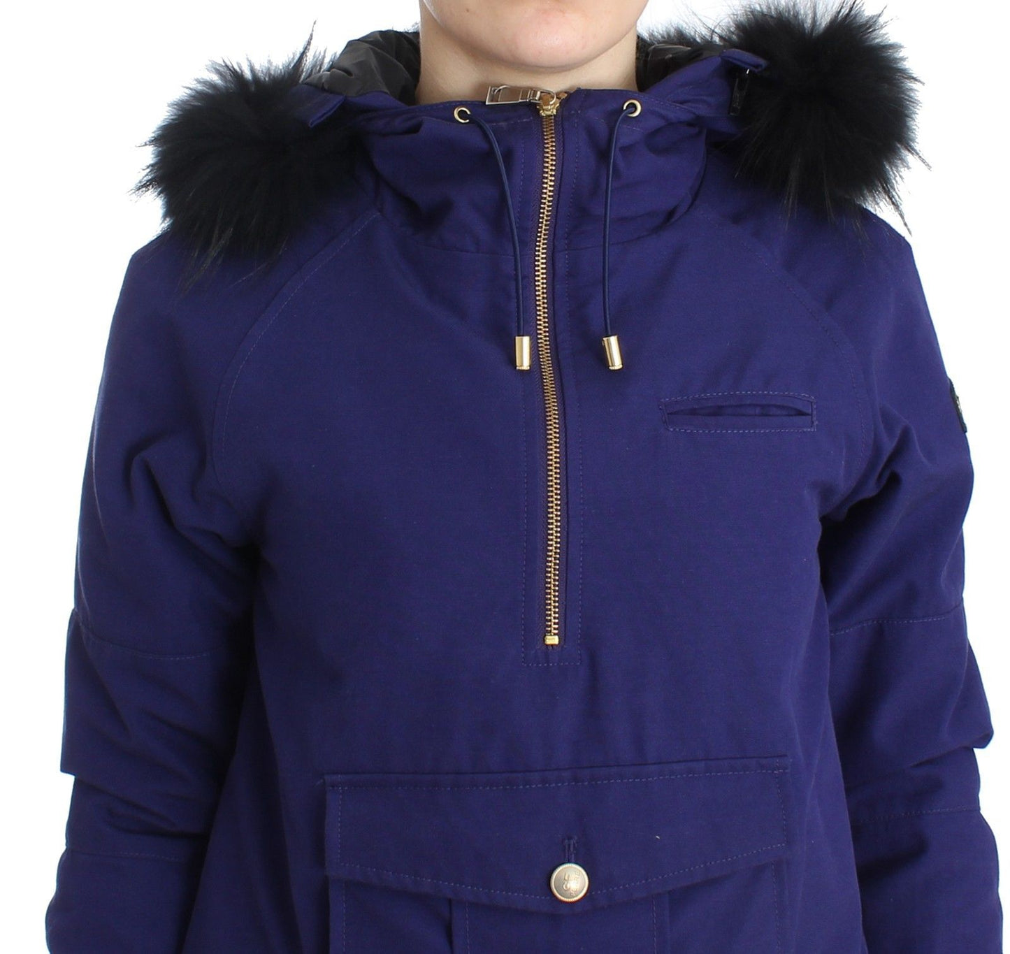 Blaue wattierte Jacke mit Kapuze Kurz K-Way