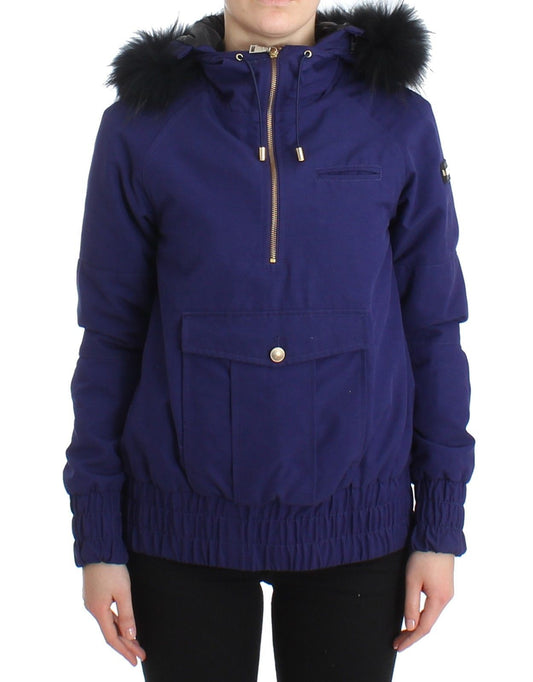 Blaue wattierte Jacke mit Kapuze Kurz K-Way