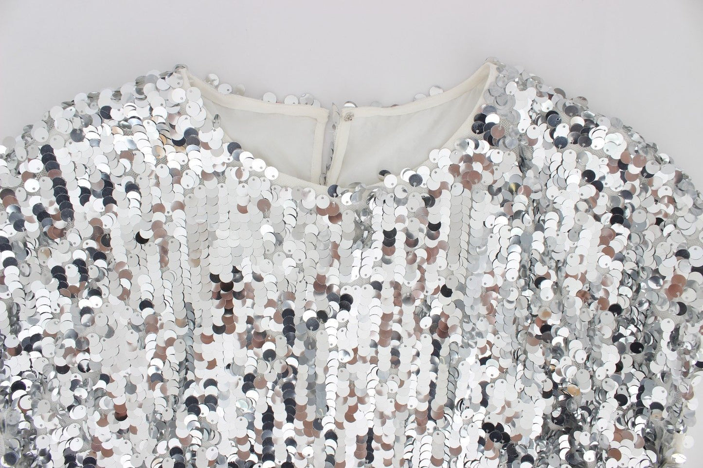 Silberne paillettenbesetzte Bluse mit Rundhalsausschnitt T-shirt Top