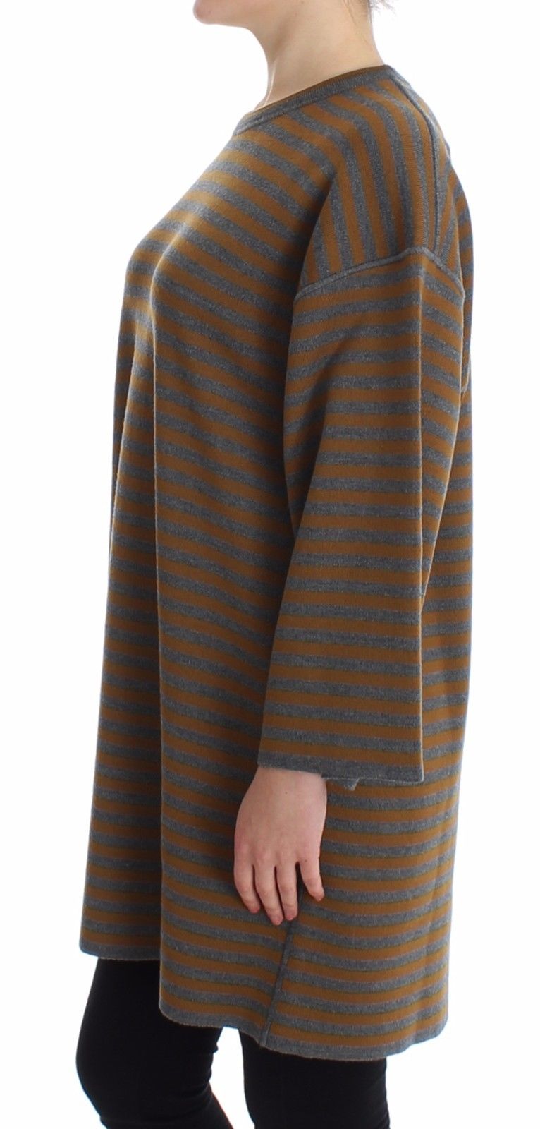 Übergroßes grau-gelb gestreiftes Pullover-Top