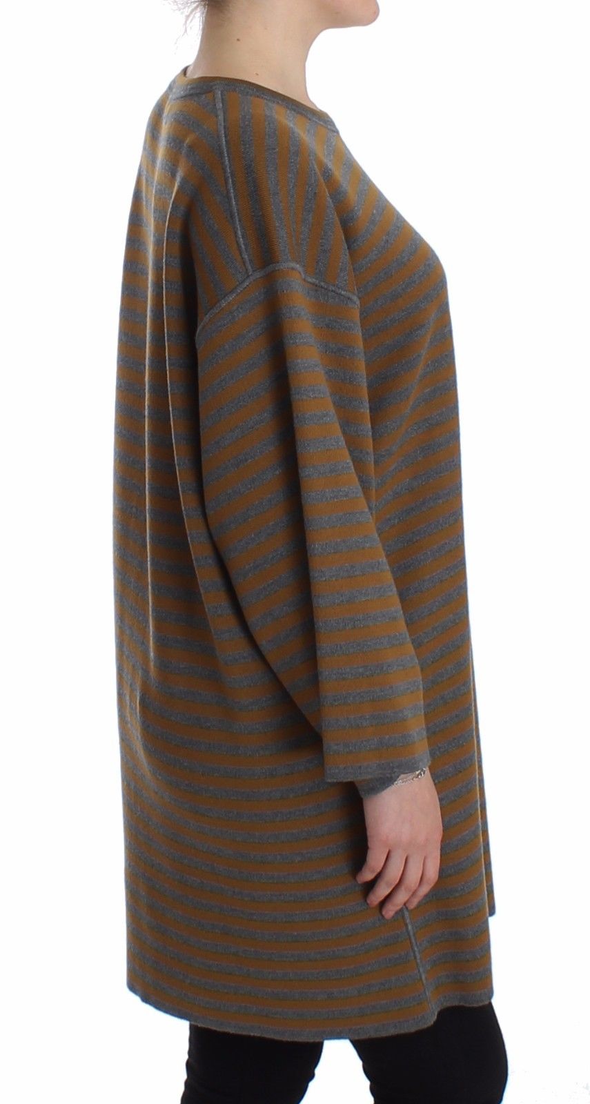 Übergroßes grau-gelb gestreiftes Pullover-Top