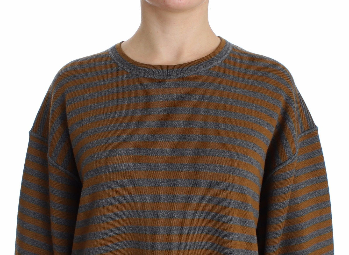 Übergroßes grau-gelb gestreiftes Pullover-Top