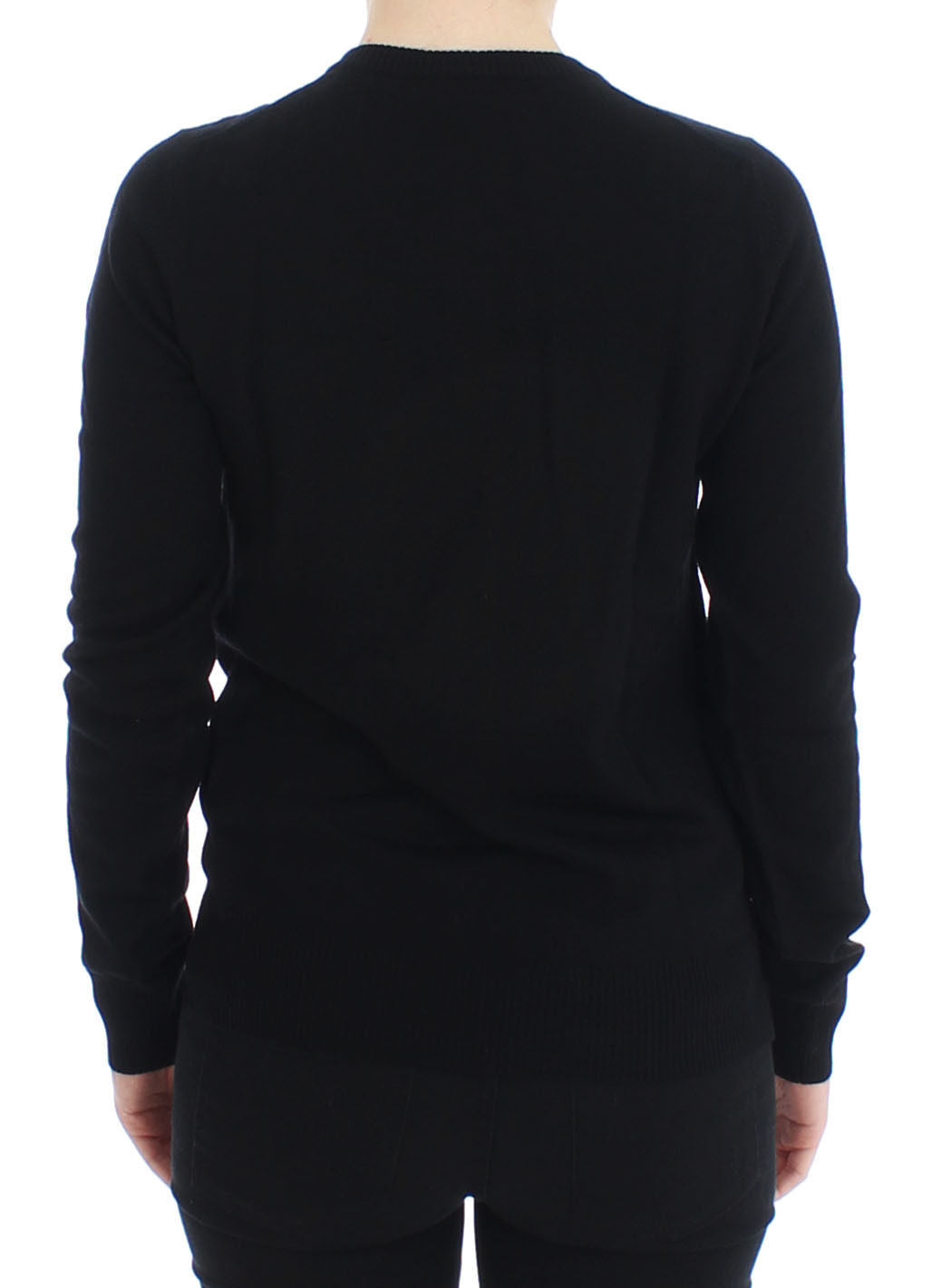 Schwarze Wollstrickjacke mit Knopfleiste