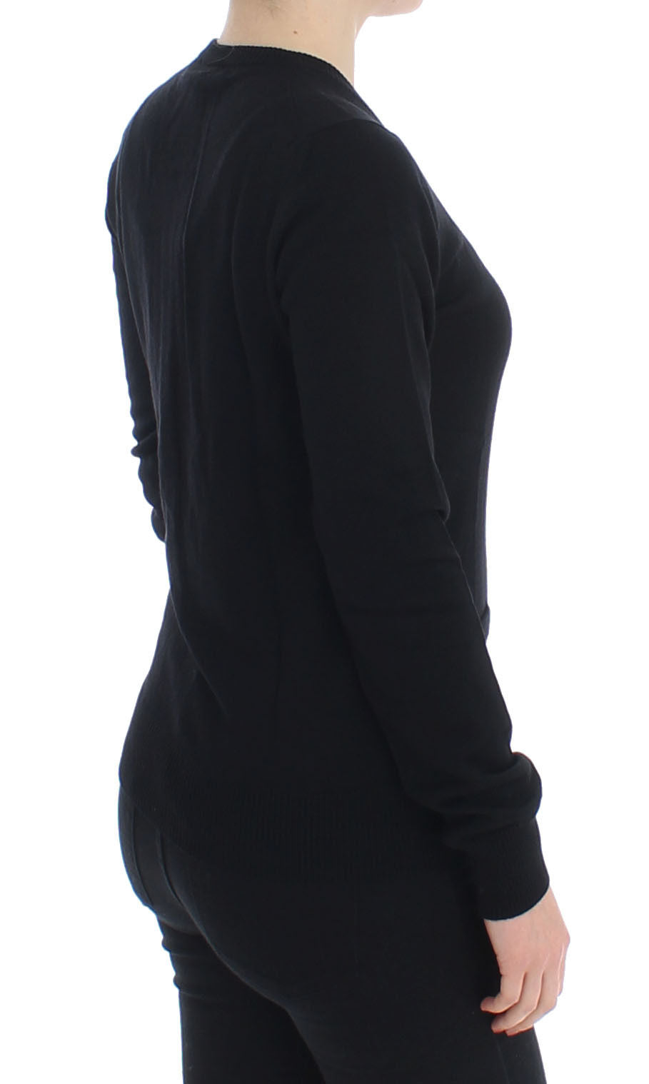 Schwarze Wollstrickjacke mit Knopfleiste