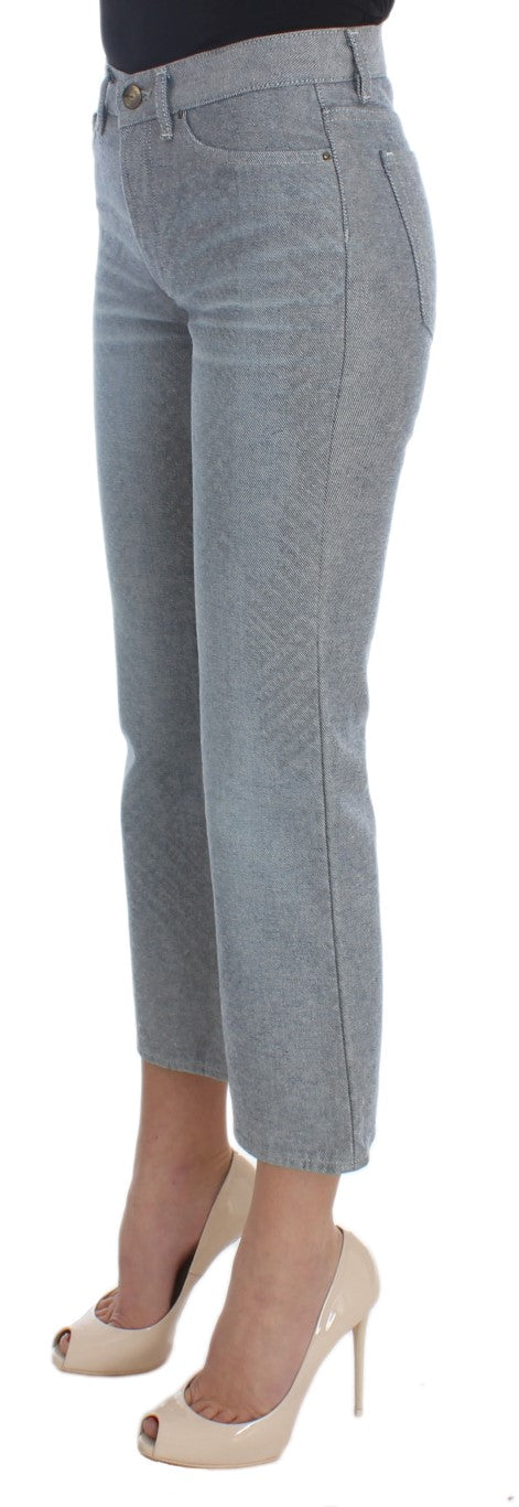 Blaue Baumwolle Slim Fit Denim Capri Cropped Jeans