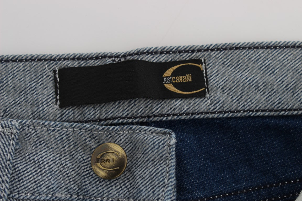 Blaue Baumwolle Slim Fit Denim Capri Cropped Jeans