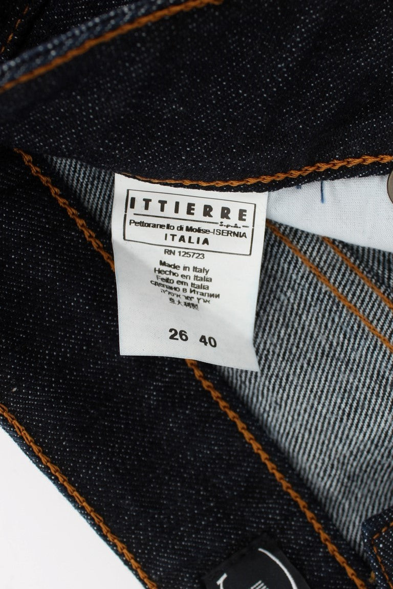 Blaue Straight Fit Stretch Jeans aus Baumwolle