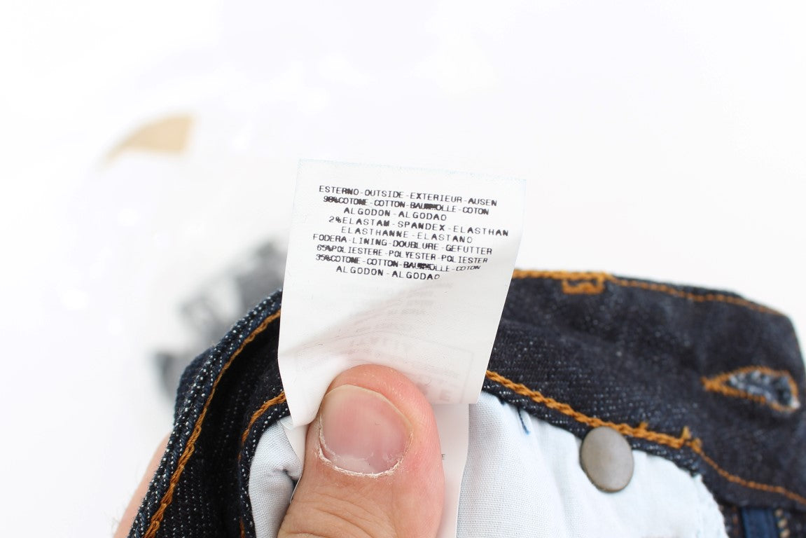 Blaue Straight Fit Stretch Jeans aus Baumwolle