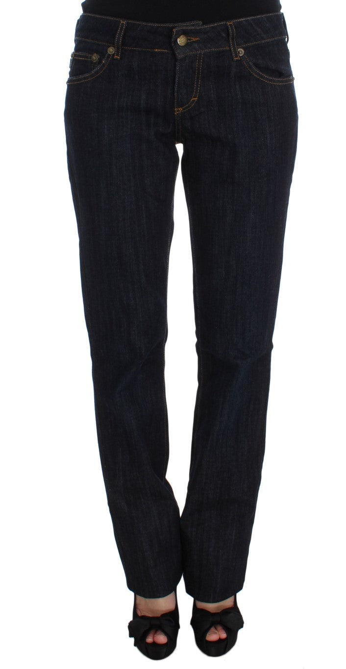 Blaue Straight Fit Stretch Jeans aus Baumwolle