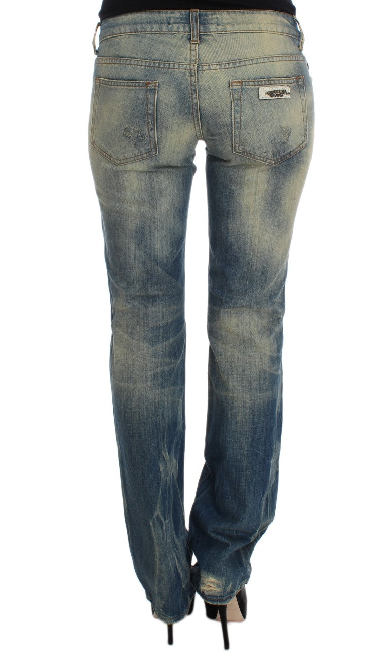 Blaue Baumwollwaschung Slim Fit Bootcut Jeans