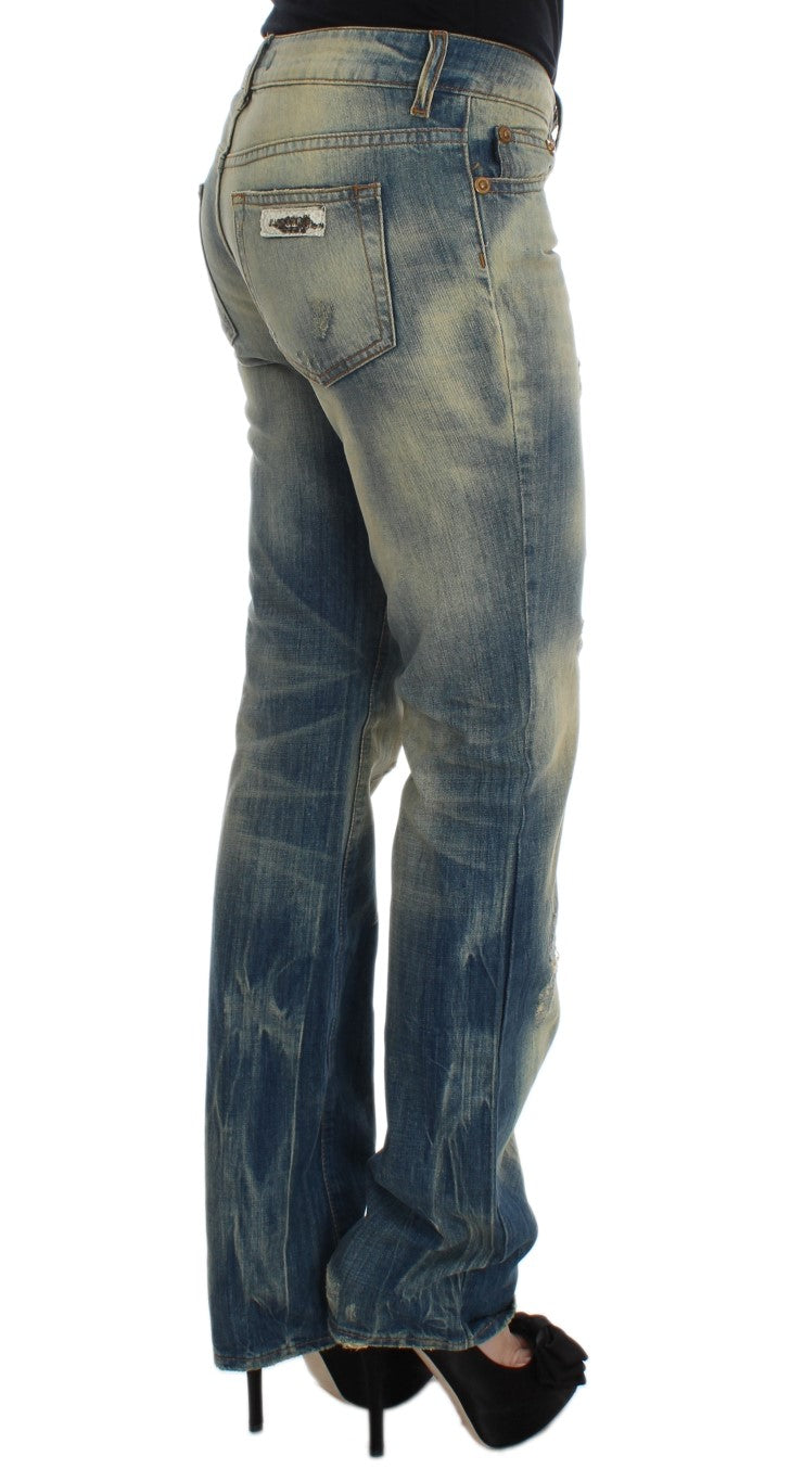 Blaue Baumwollwaschung Slim Fit Bootcut Jeans