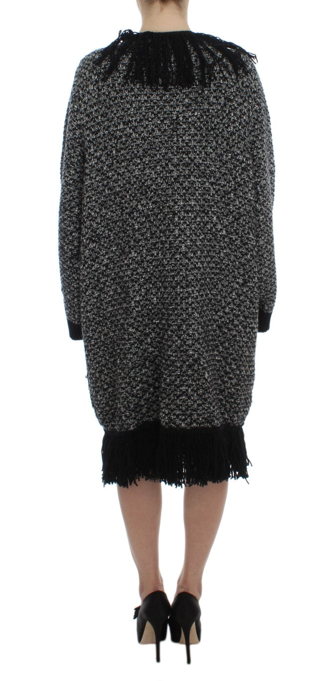 Schwarzer grauer langer Cape Cardigan Pullover
