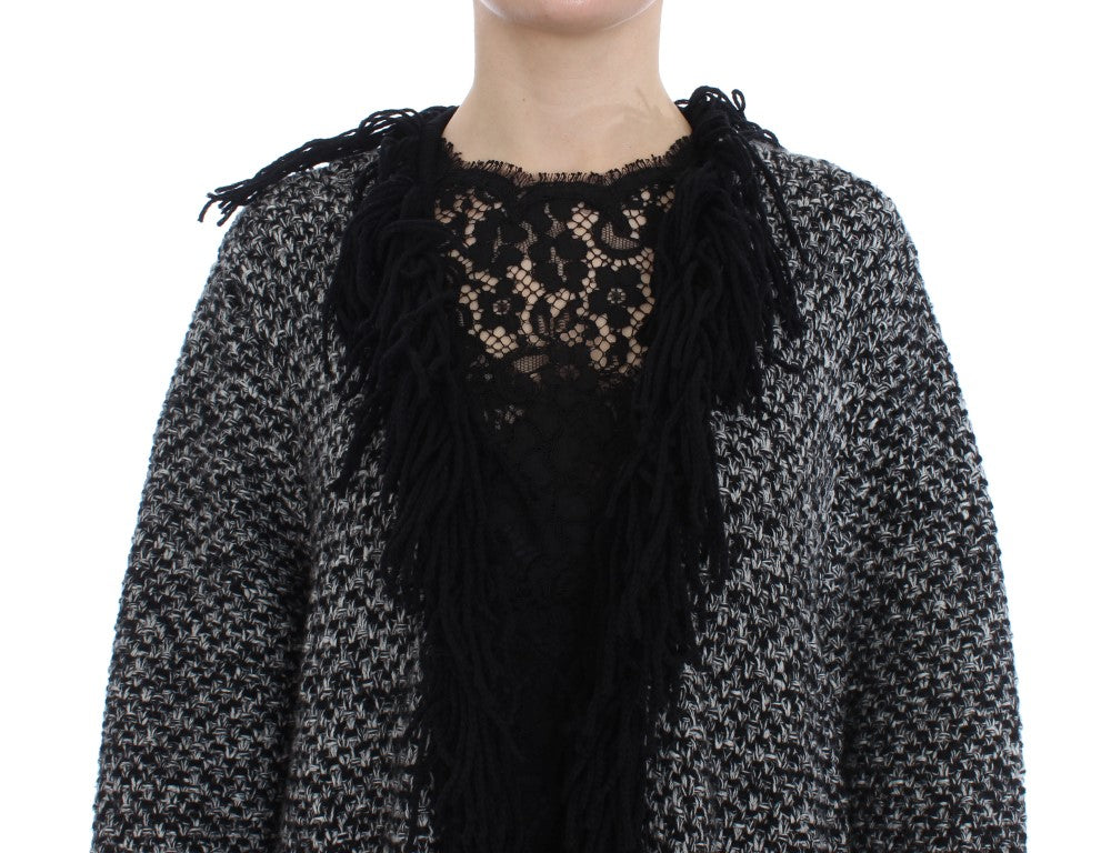 Schwarzer grauer langer Cape Cardigan Pullover