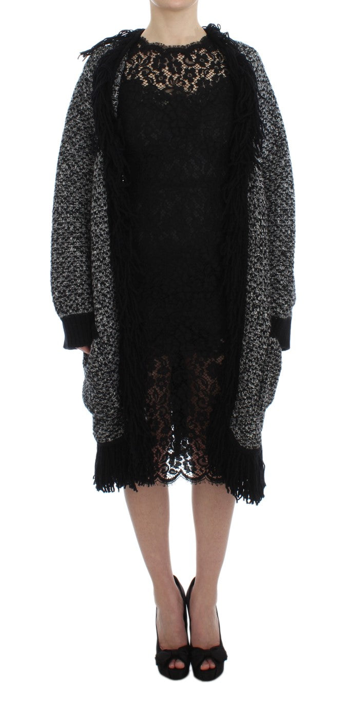 Schwarzer grauer langer Cape Cardigan Pullover