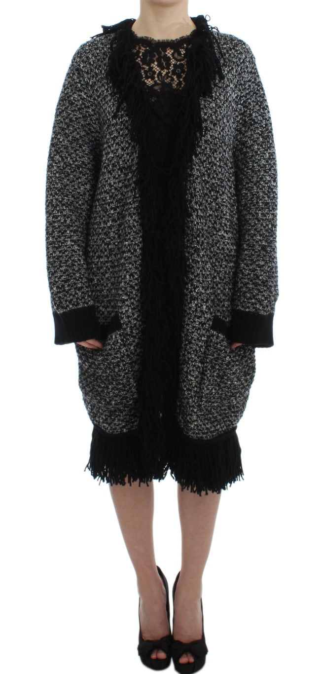 Schwarzer grauer langer Cape Cardigan Pullover