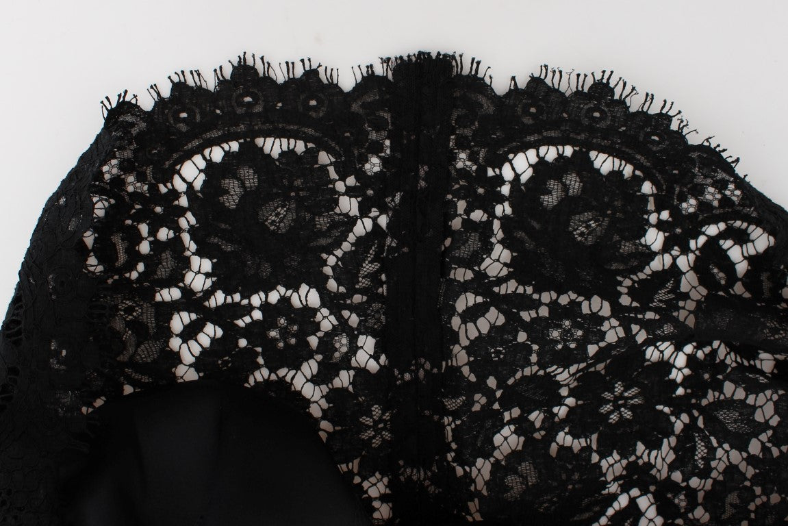 Schwarzes geblümtes knielanges Spitzen-Shift-Kleid