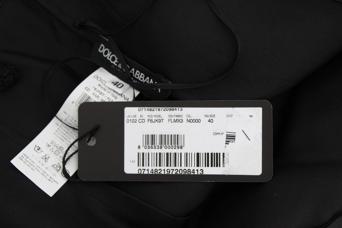 Schwarzes geblümtes knielanges Spitzen-Shift-Kleid