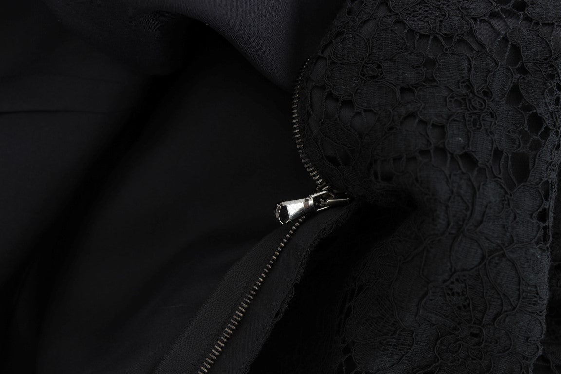 Schwarzes geblümtes knielanges Spitzen-Shift-Kleid