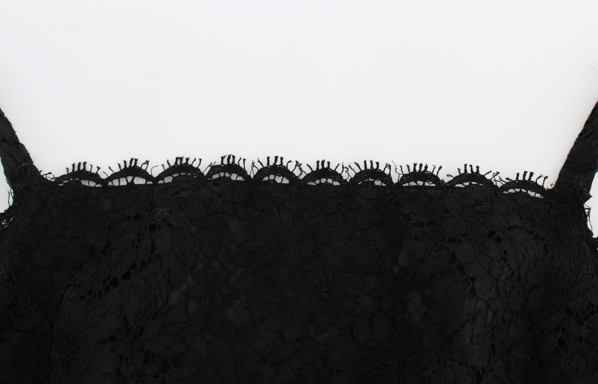 Schwarzes geblümtes knielanges Spitzen-Shift-Kleid