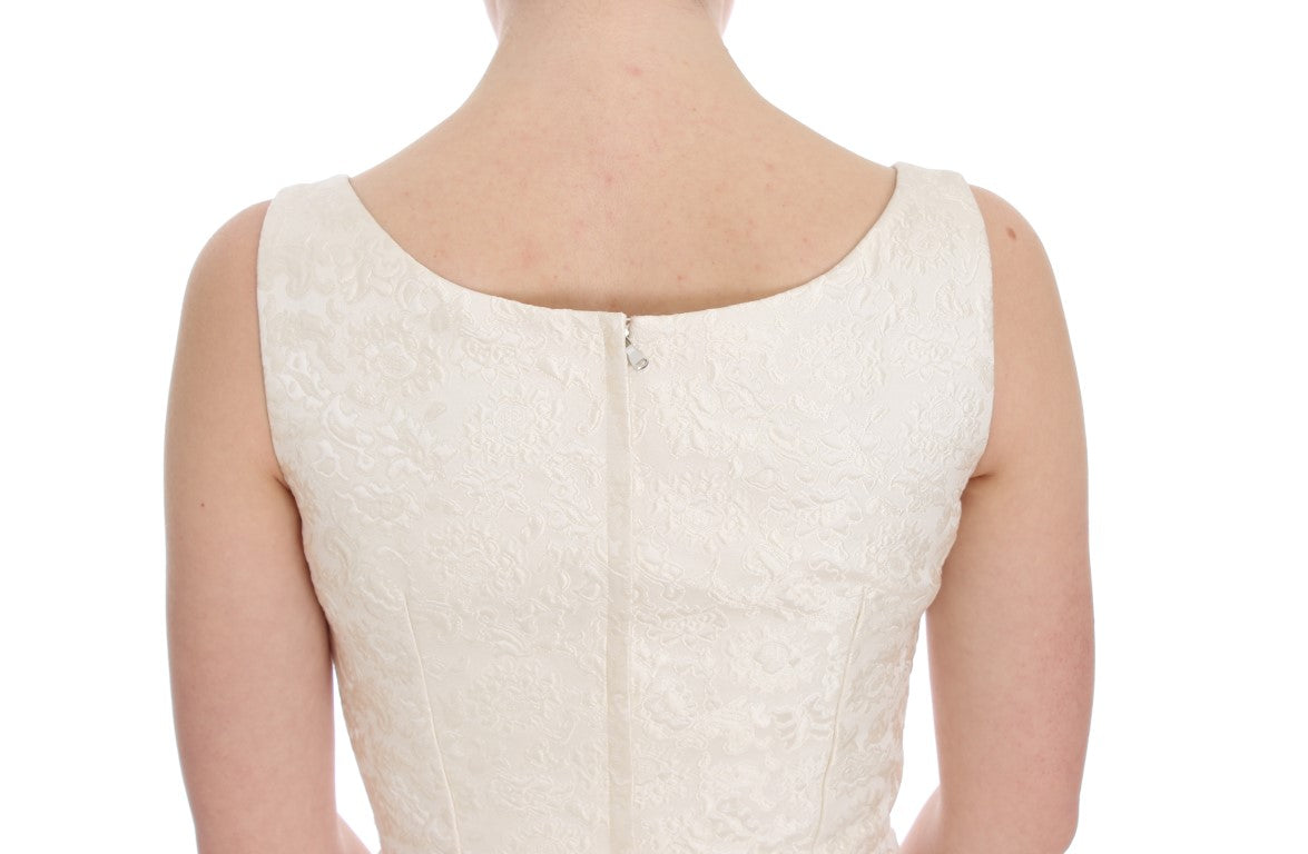 Weißes Brokat-Kristall-Etuikleid