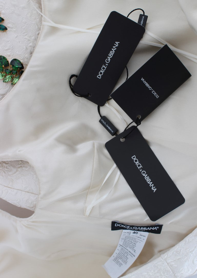 Weißes Brokat-Kristall-Etuikleid