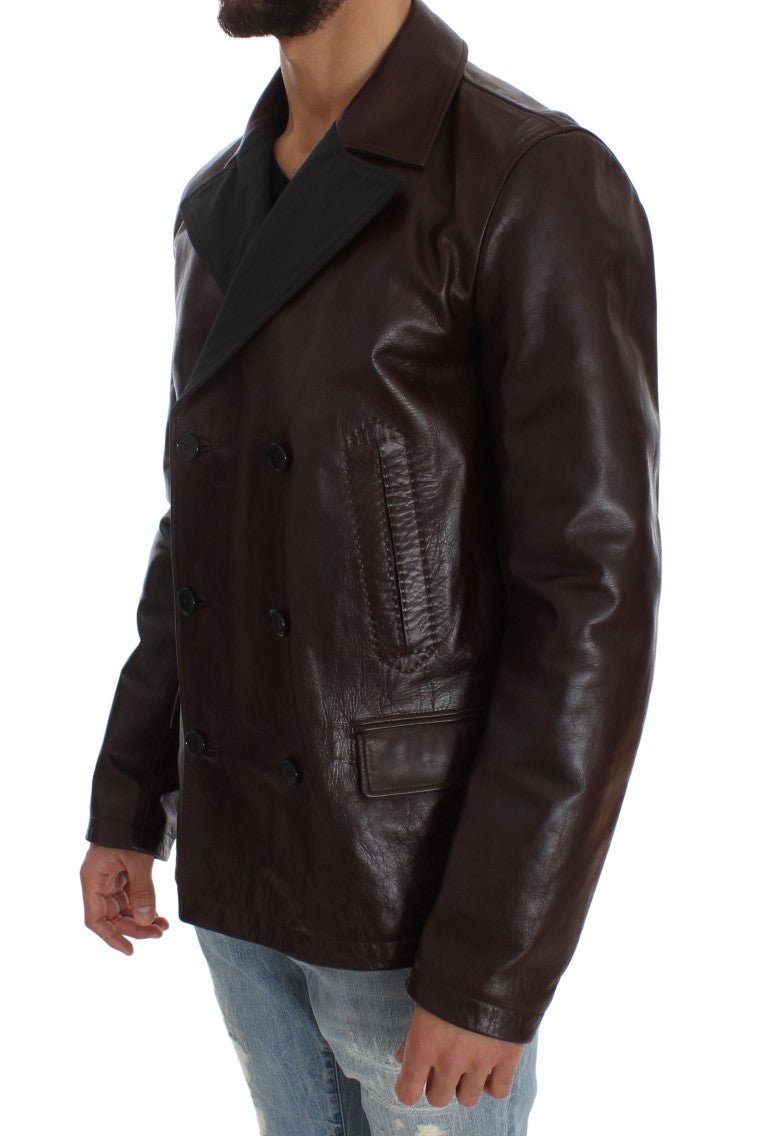 Braune doppelreihige Lederjacke