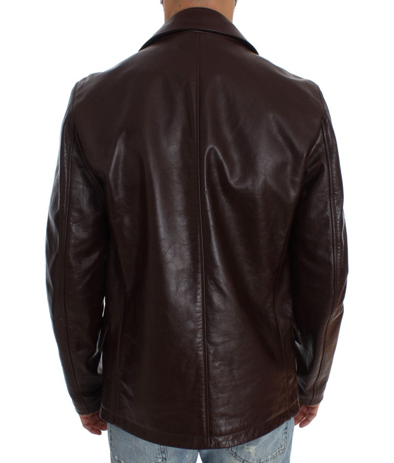 Braune doppelreihige Lederjacke