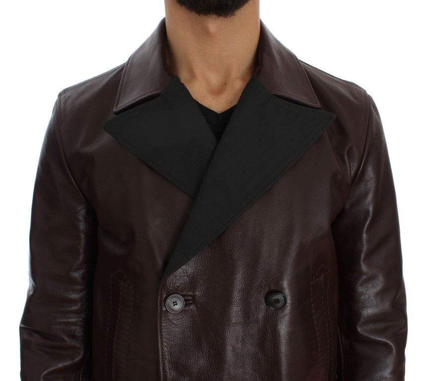 Braune doppelreihige Lederjacke