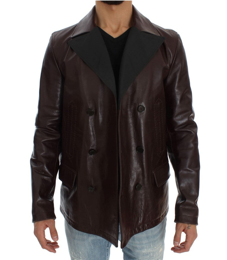 Braune doppelreihige Lederjacke