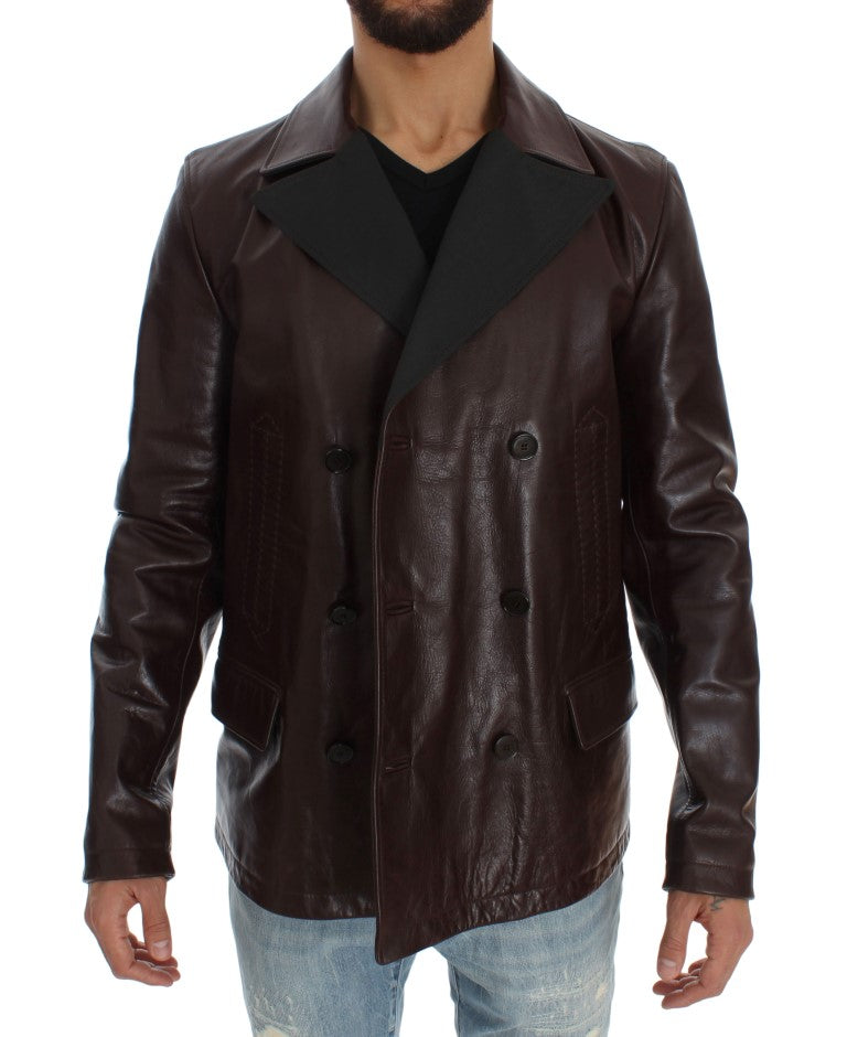 Braune doppelreihige Lederjacke