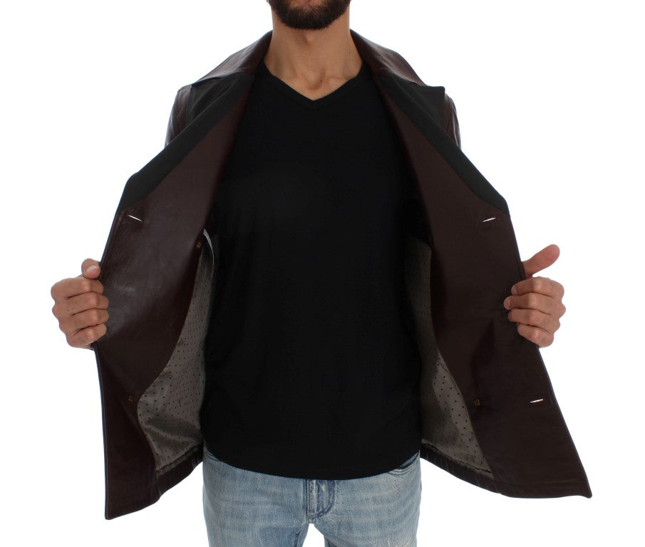 Braune doppelreihige Lederjacke