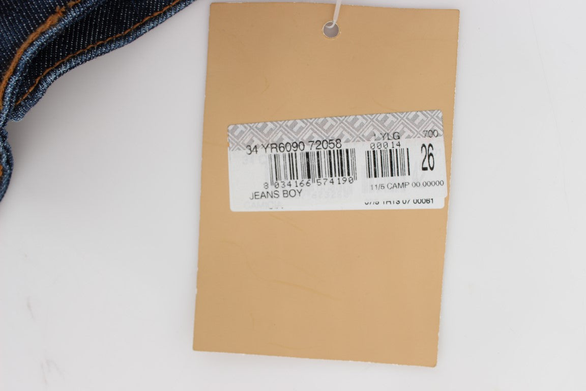 Blaue Baumwoll-Boyfriend-Fit-Cropped-Jeans mit Waschung