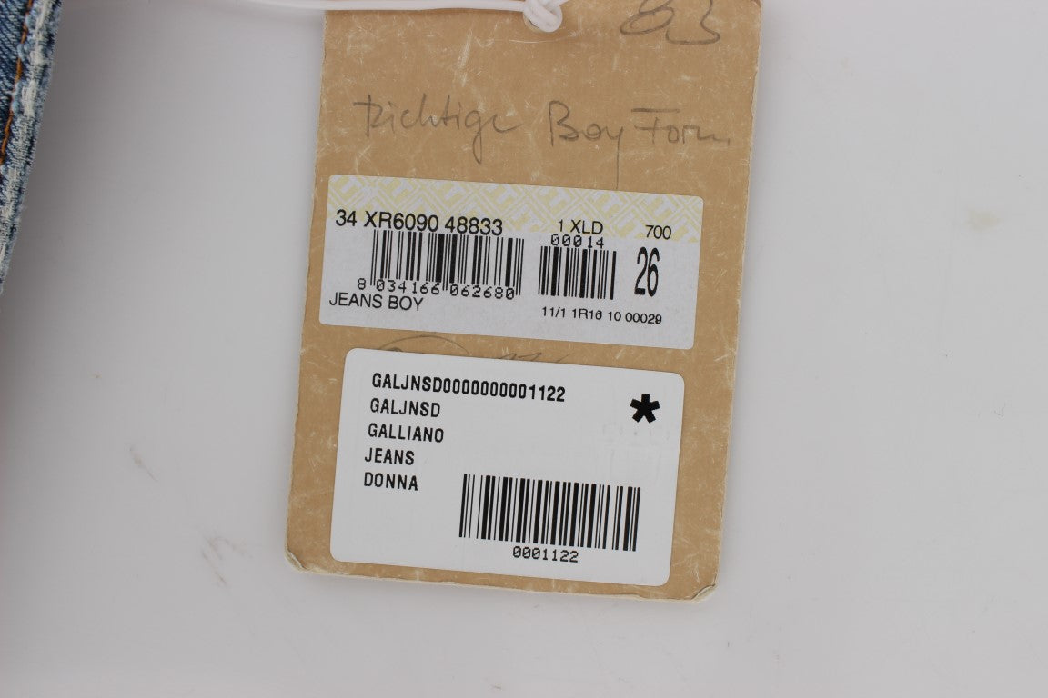 Blaue Baumwoll-Boyfriend-Fit-Cropped-Jeans mit Waschung