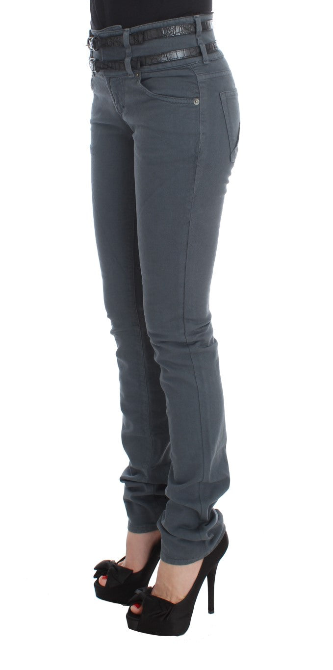 Blaue Baumwollmischung Slim Fit Jeans mit hoher Taille