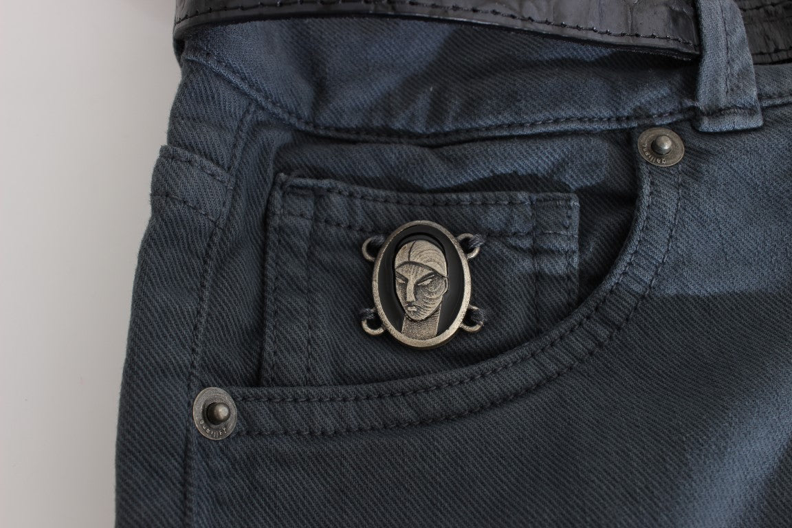 Blaue Baumwollmischung Slim Fit Jeans mit hoher Taille