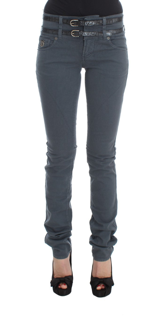 Blaue Baumwollmischung Slim Fit Jeans mit hoher Taille