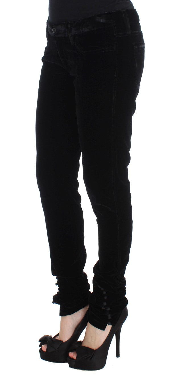 Schwarze Slim Fit-Hose aus Viskosemischung und Samt
