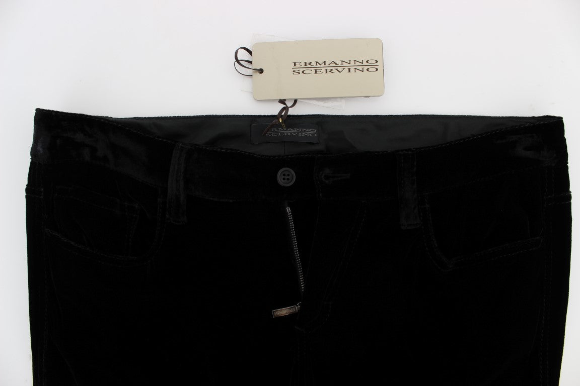 Schwarze Slim Fit-Hose aus Viskosemischung und Samt
