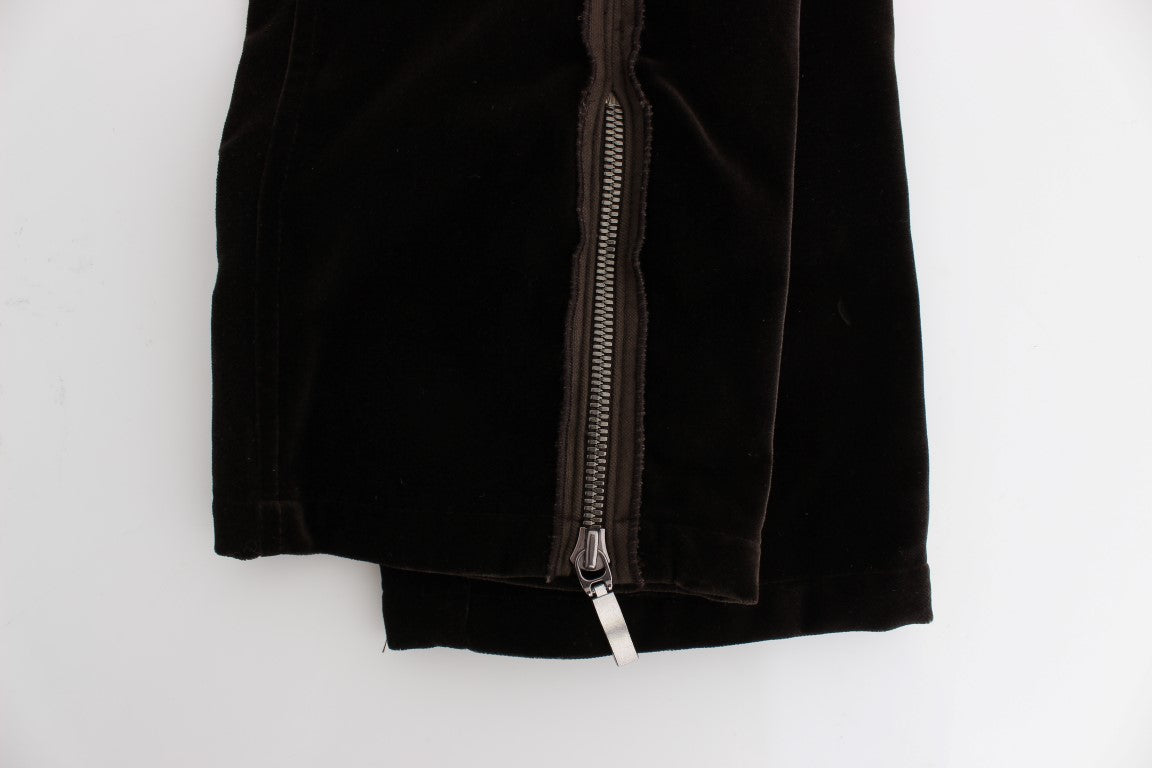 Braun Baumwolle Samt Zipper Slim Fit Hose