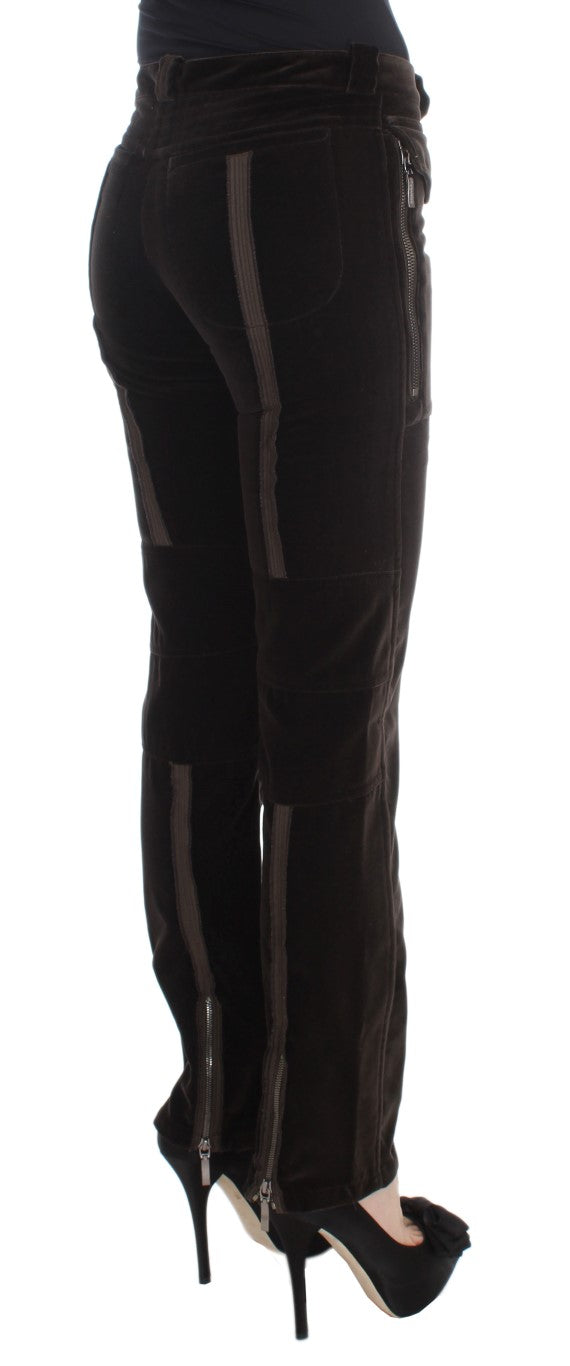 Braun Baumwolle Samt Zipper Slim Fit Hose