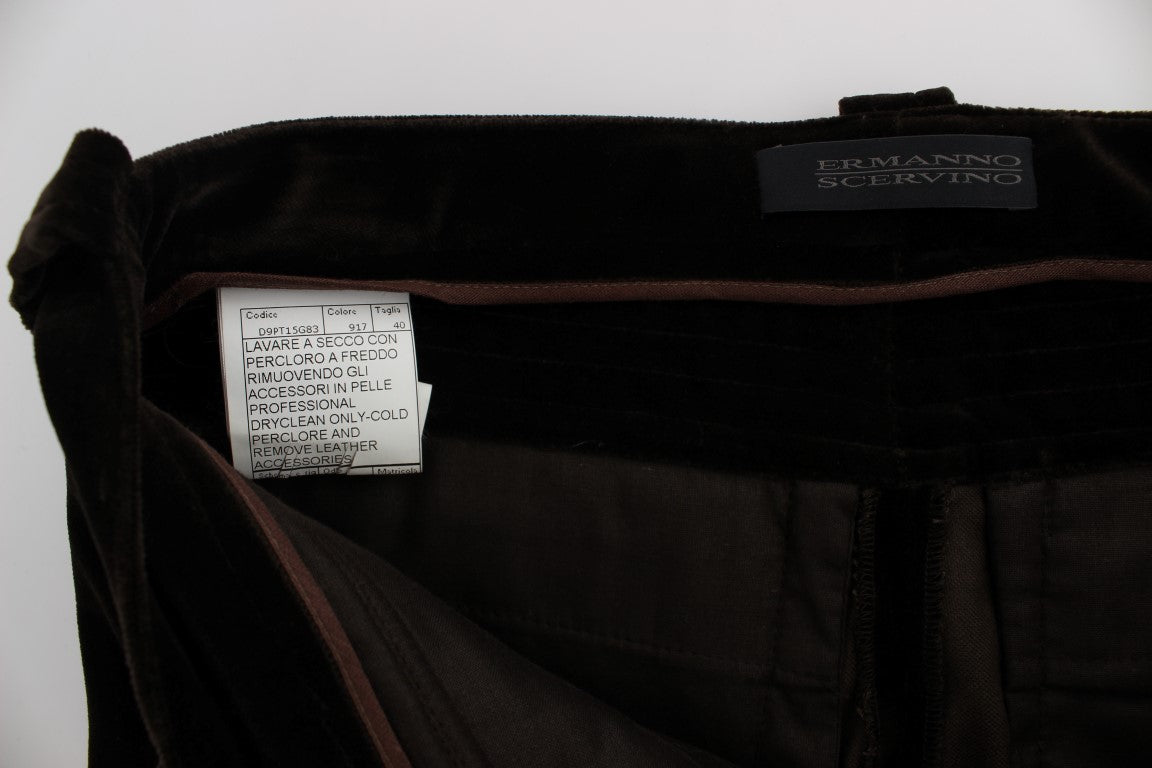 Braun Baumwolle Samt Zipper Slim Fit Hose