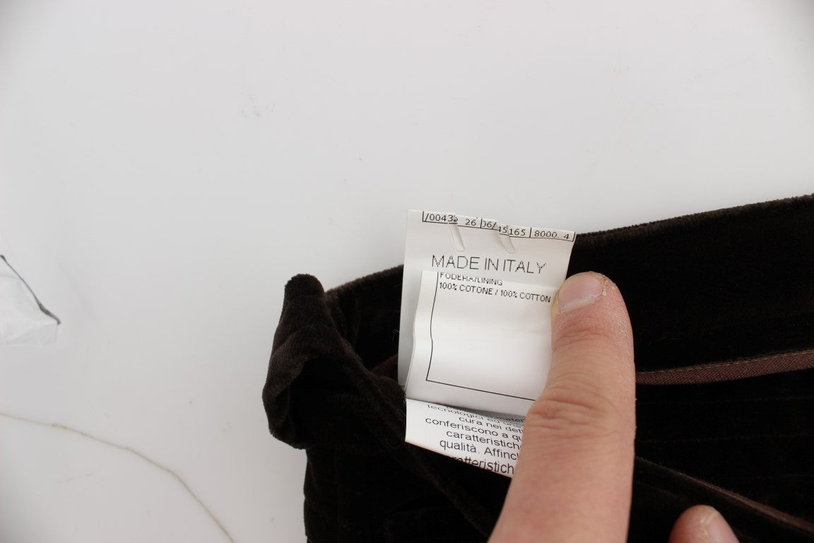 Braun Baumwolle Samt Zipper Slim Fit Hose