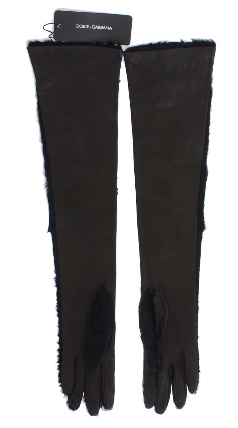 Schwarzes Leder Floral Xiangao Pelz Handschuhe