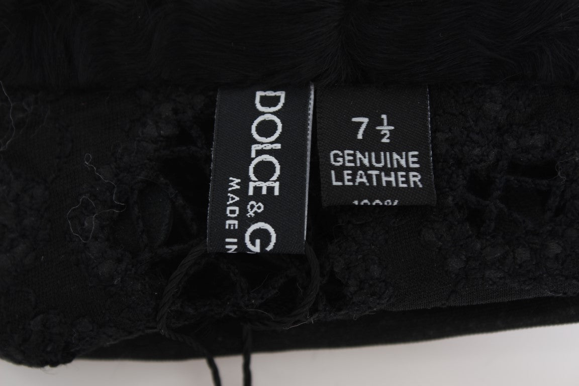 Schwarzes Leder Floral Xiangao Pelz Handschuhe