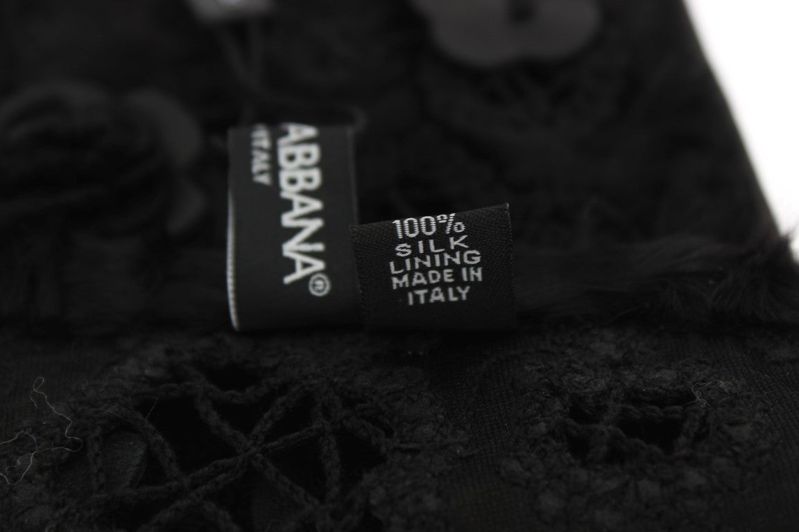 Schwarzes Leder Floral Xiangao Pelz Handschuhe