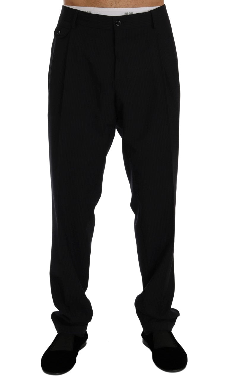 Blau gestreifte Stretch-Hose aus Wolle