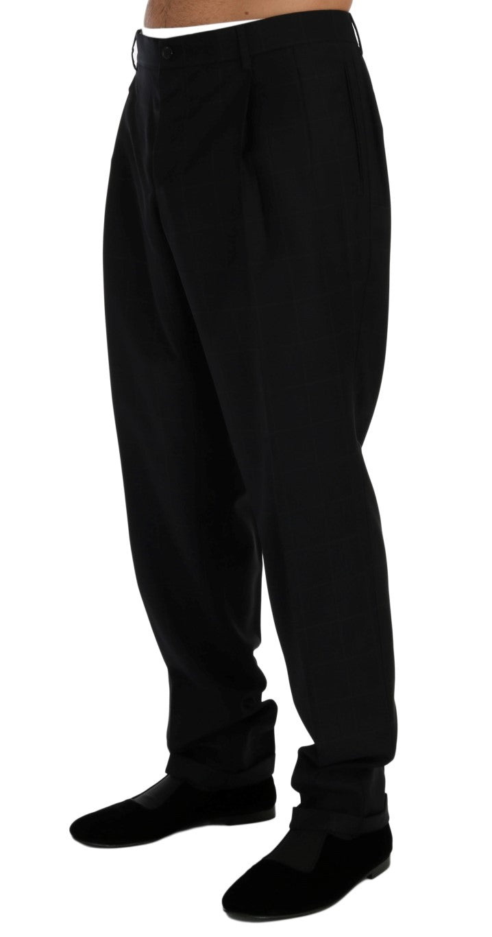 Blau karierte Woll-Stretch-Hose